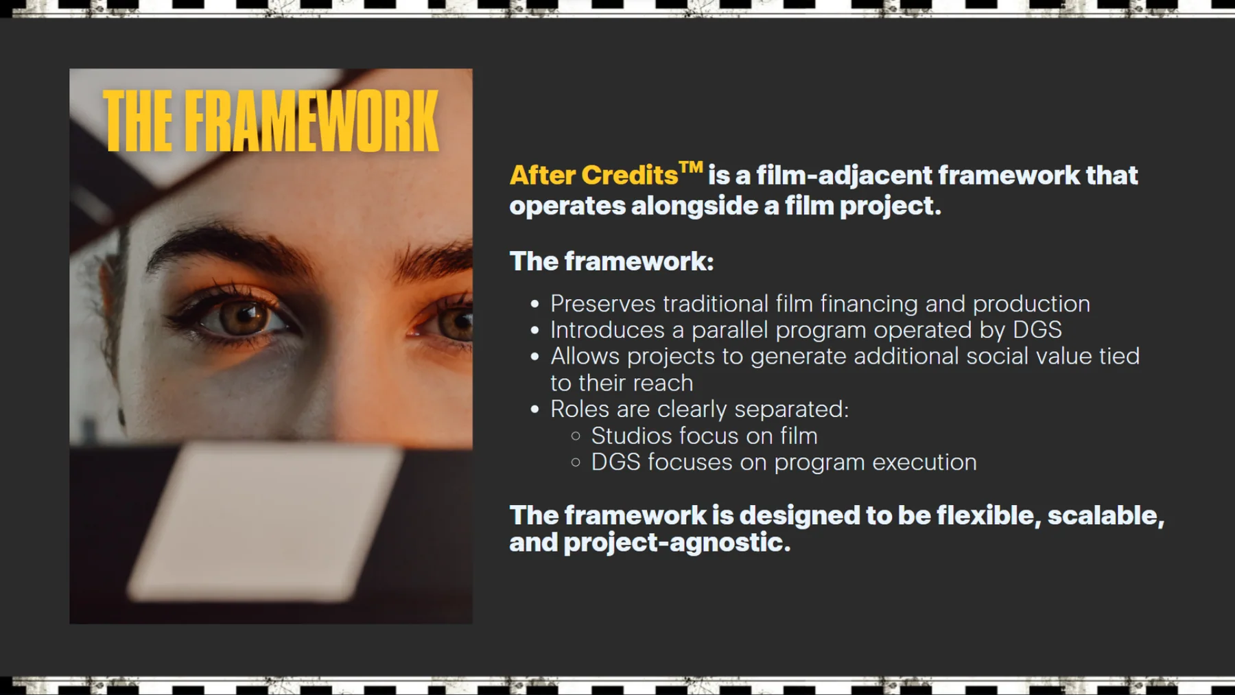 After Credits — the framework. A film-industry proposal applying the DGS membership model alongside a production.