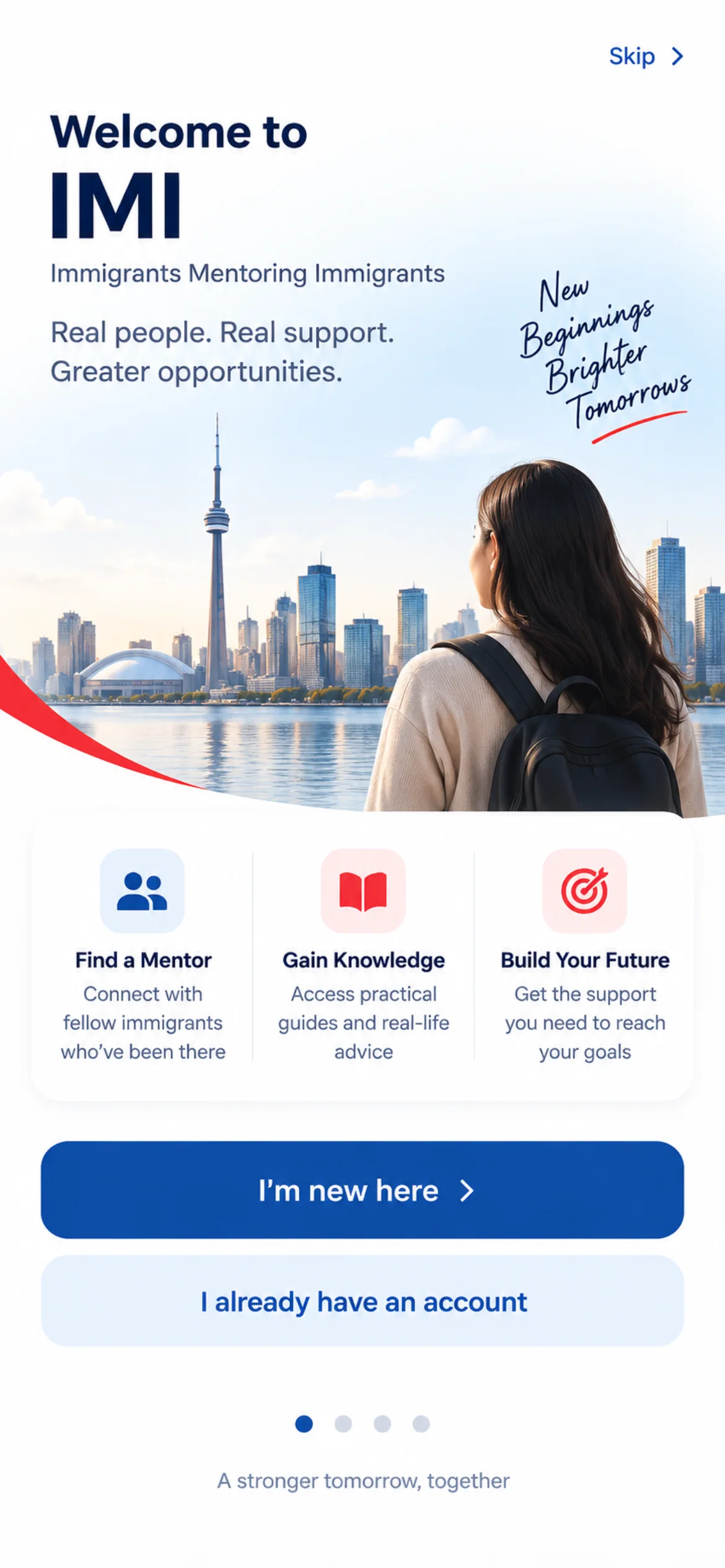 Welcome. The opening screen explaining the mentoring program before a participant creates an account.
